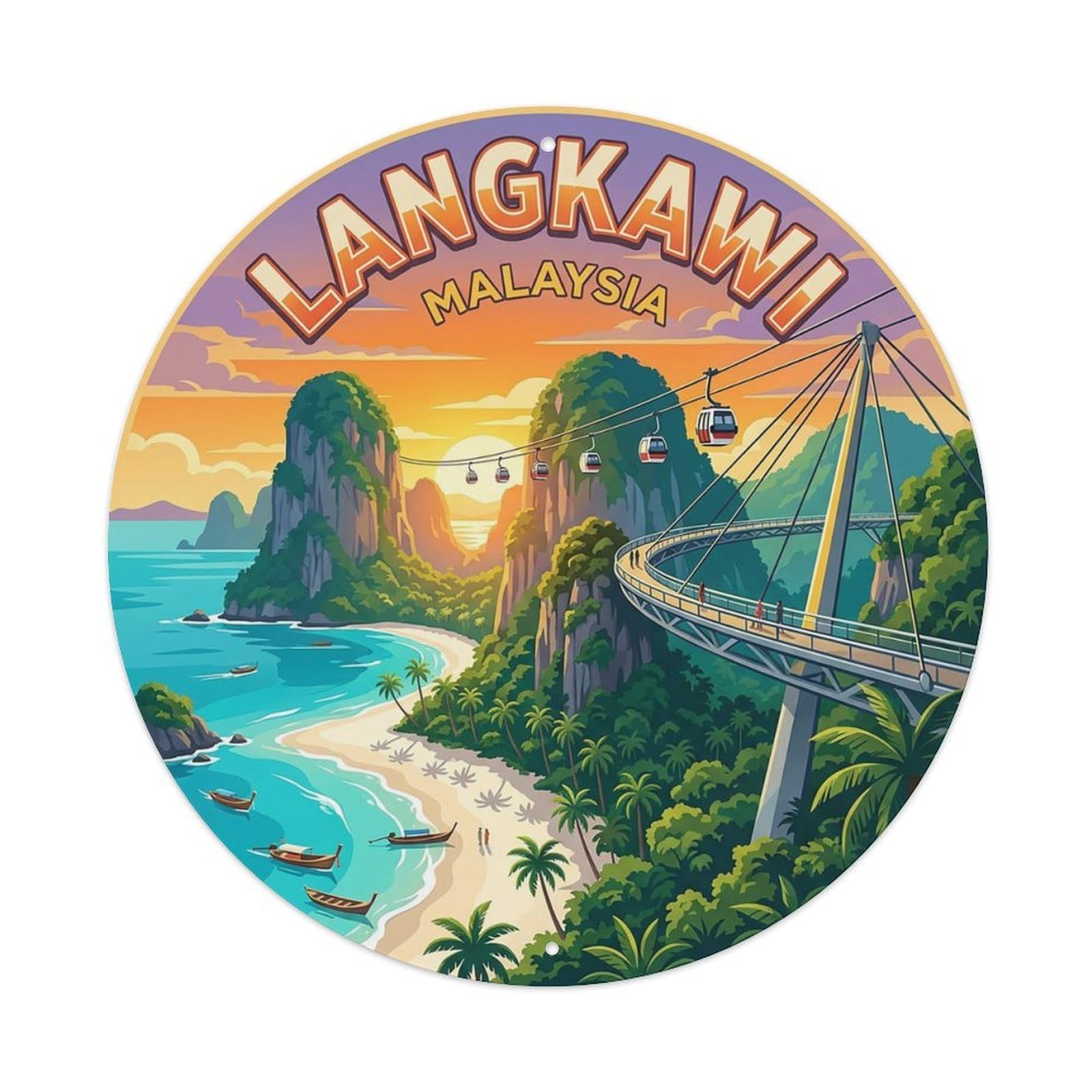 Malaysia Retro Travel Langkawi Vintage Metal Tin Sign Plaque Wall Decor for Cafe, Club Bar, Office, Garden Metal Poster 8x8Inch