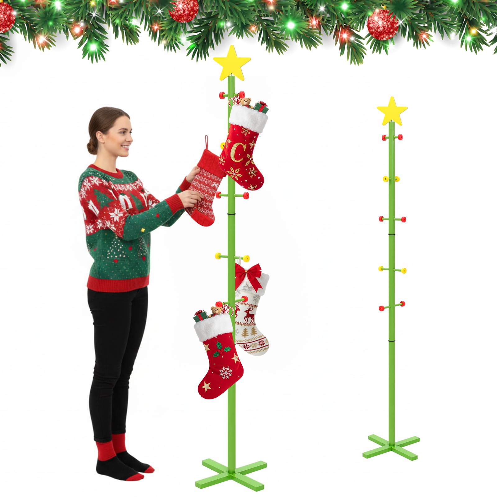 Support de chaussettes de Noël autoportant arbre en bois 180 cm décoration de fête intérieure