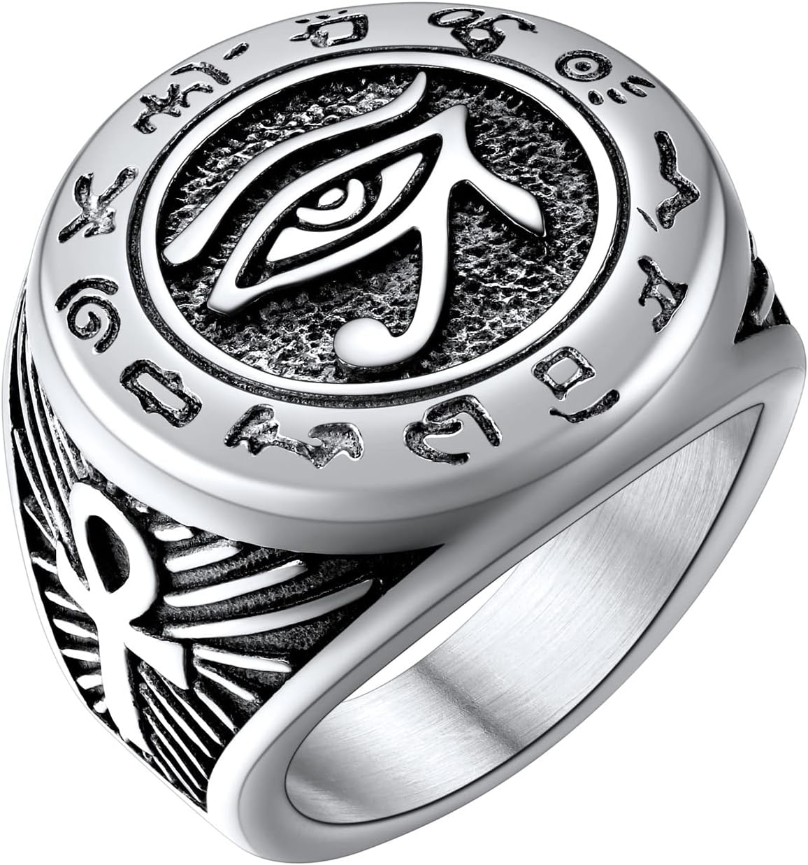 U7Jewelry Ankh Rings Ancient Egyptian Eye of Ra Horus Ring Stainless Steel/Gold Plated/Black Color Egypt Symbol Rings for Men WomenRecycled Claim Standard Blended
