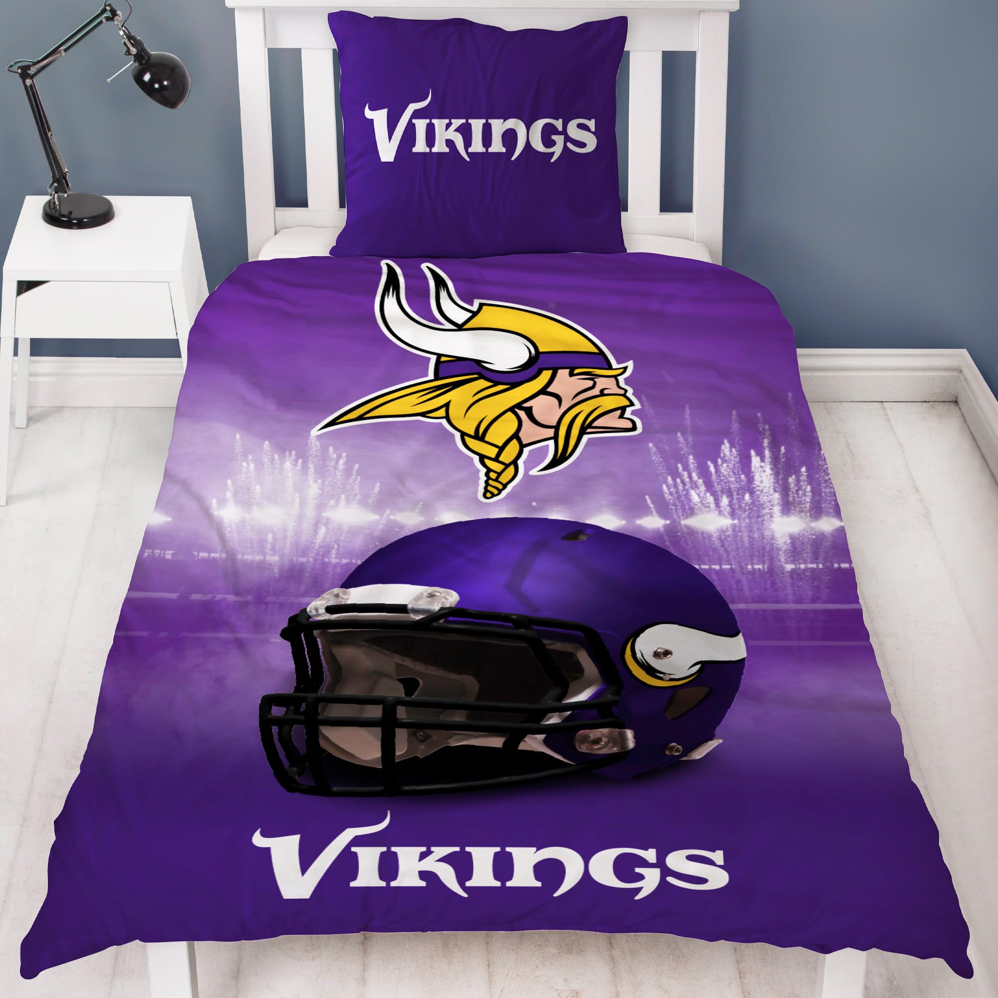 NFL Minnesota Vikings - Juego de cama (135 x 200 cm y 80 x 80 cm, 100% algodón, con cremallera, tamaño alemán)
