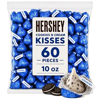 Hersh,ey Kisses Cookies and Cream Chocolate Candy 60 pcs Individually Wrapped Milk Chocolate Candy Sweet Treats for Parties Candy Bowls Baking Desserts Gifts Snack Sharing and Seasonal Celebrations