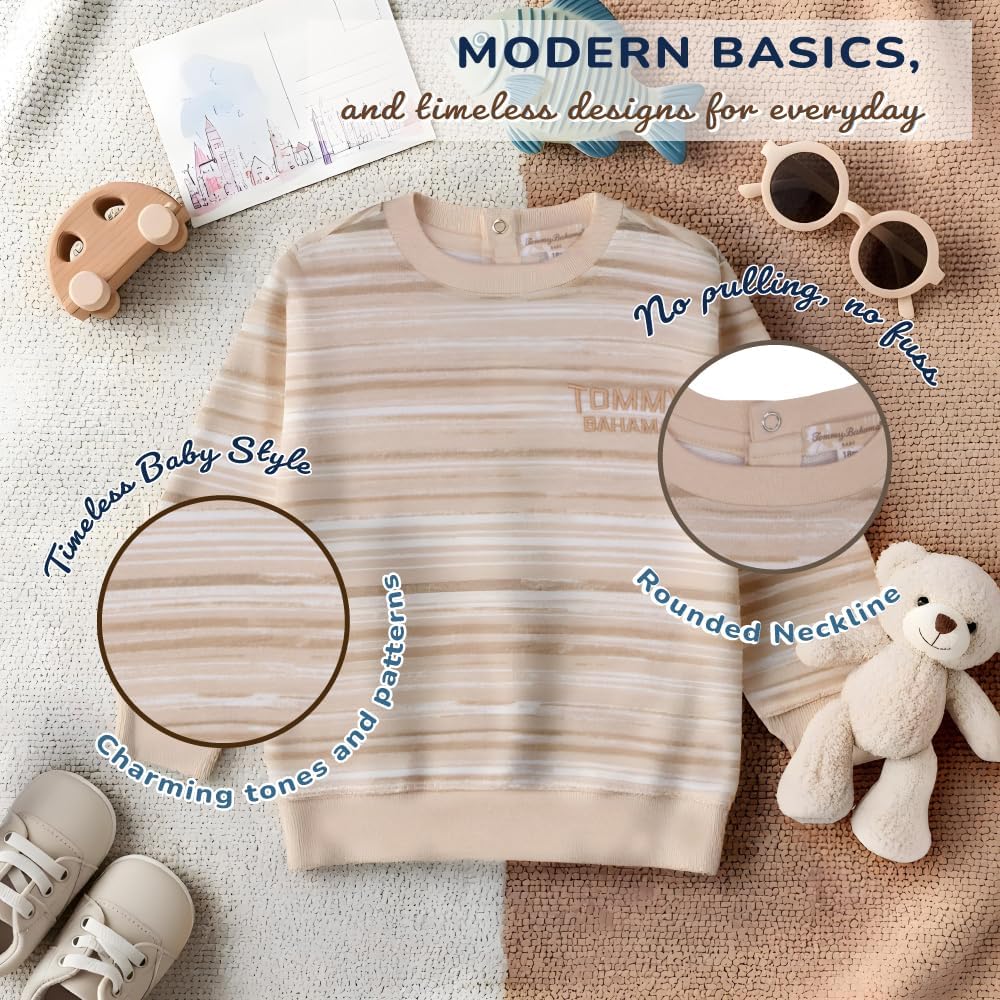 Tommy Bahama Baby 3-Piece 100% Cotton Set - Long Sleeve Shirt, Onesie, and Pants Bundle for Infants and Babies - Image 2