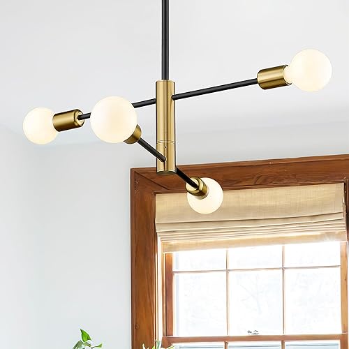 Miniatura 10 de OFSLIGHTING Lámpara de araña moderna Sputnik ajustable de 4 luces, lámpara de techo industrial de mediados de siglo, lámpara de techo semiempotrada,