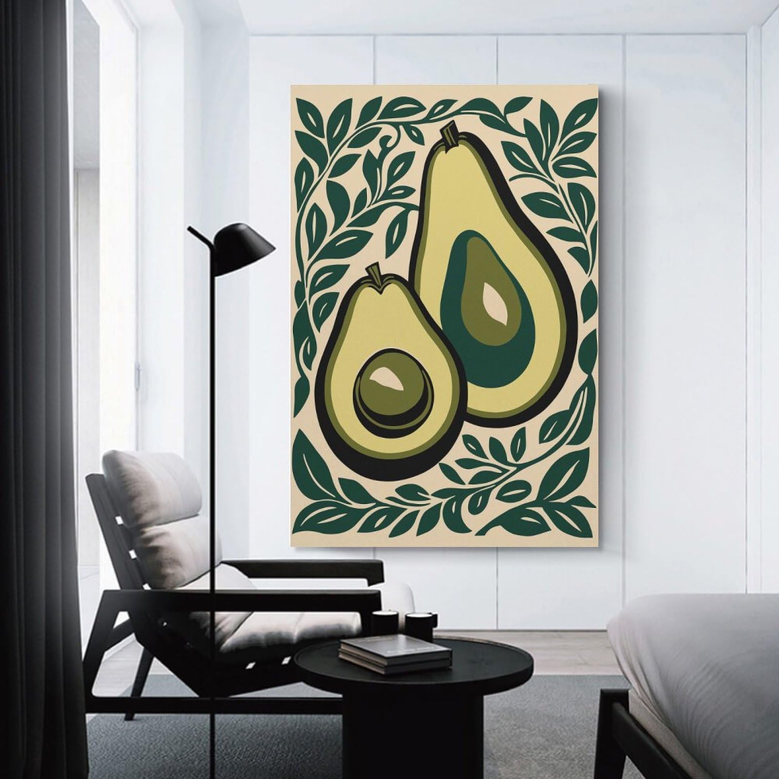 Junmoney Hanging Wall Art Avocado Halves with Green Leaves, 08x12inch(20x30cm), for Small Homes, Bedrooms Or Open Spaces, Wall Decor with Flexible Room Appeal