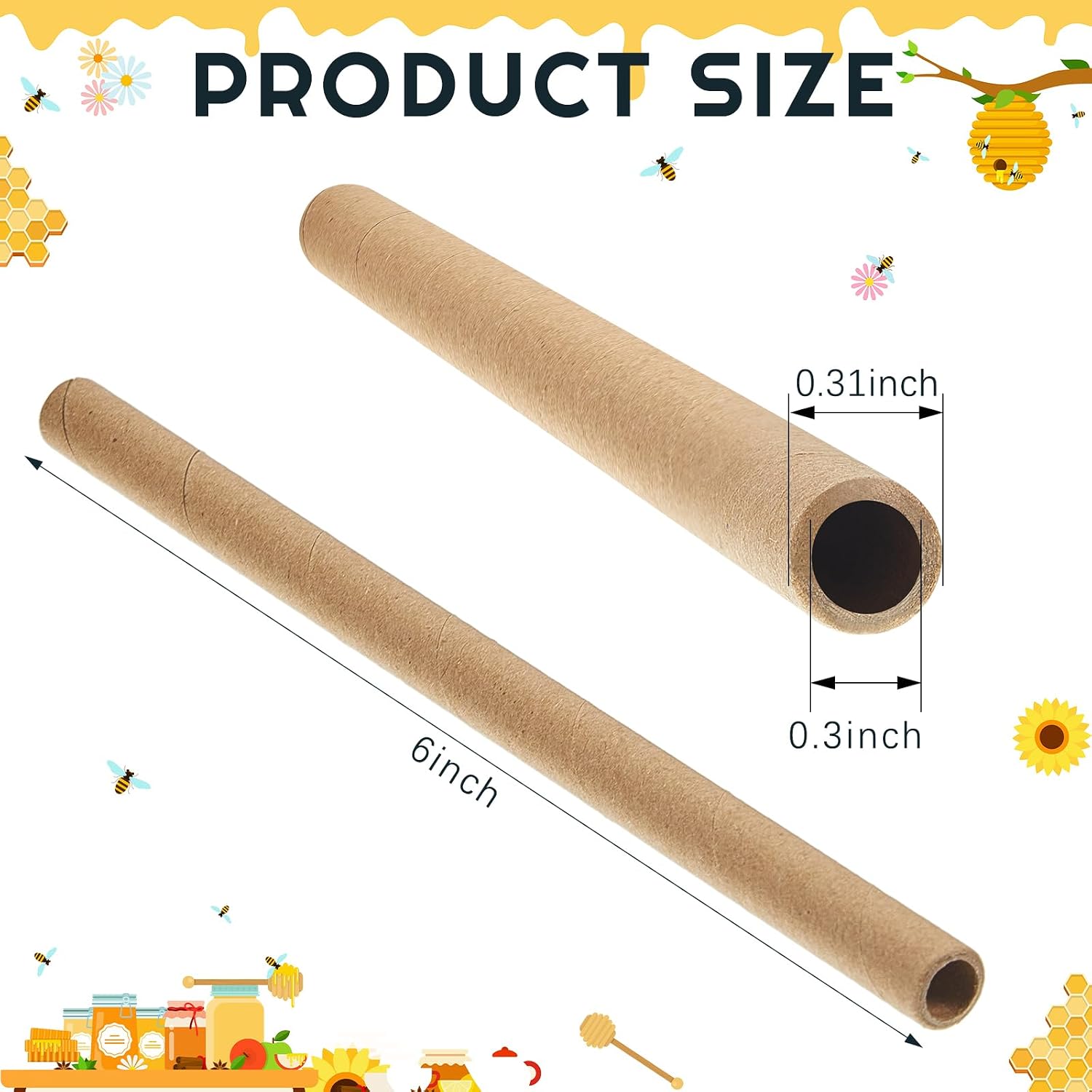 Gueevin 1000 Pcs Mason Beehive Tubes 6 Inch Long x 5/16" Diameter Cardboard image 2