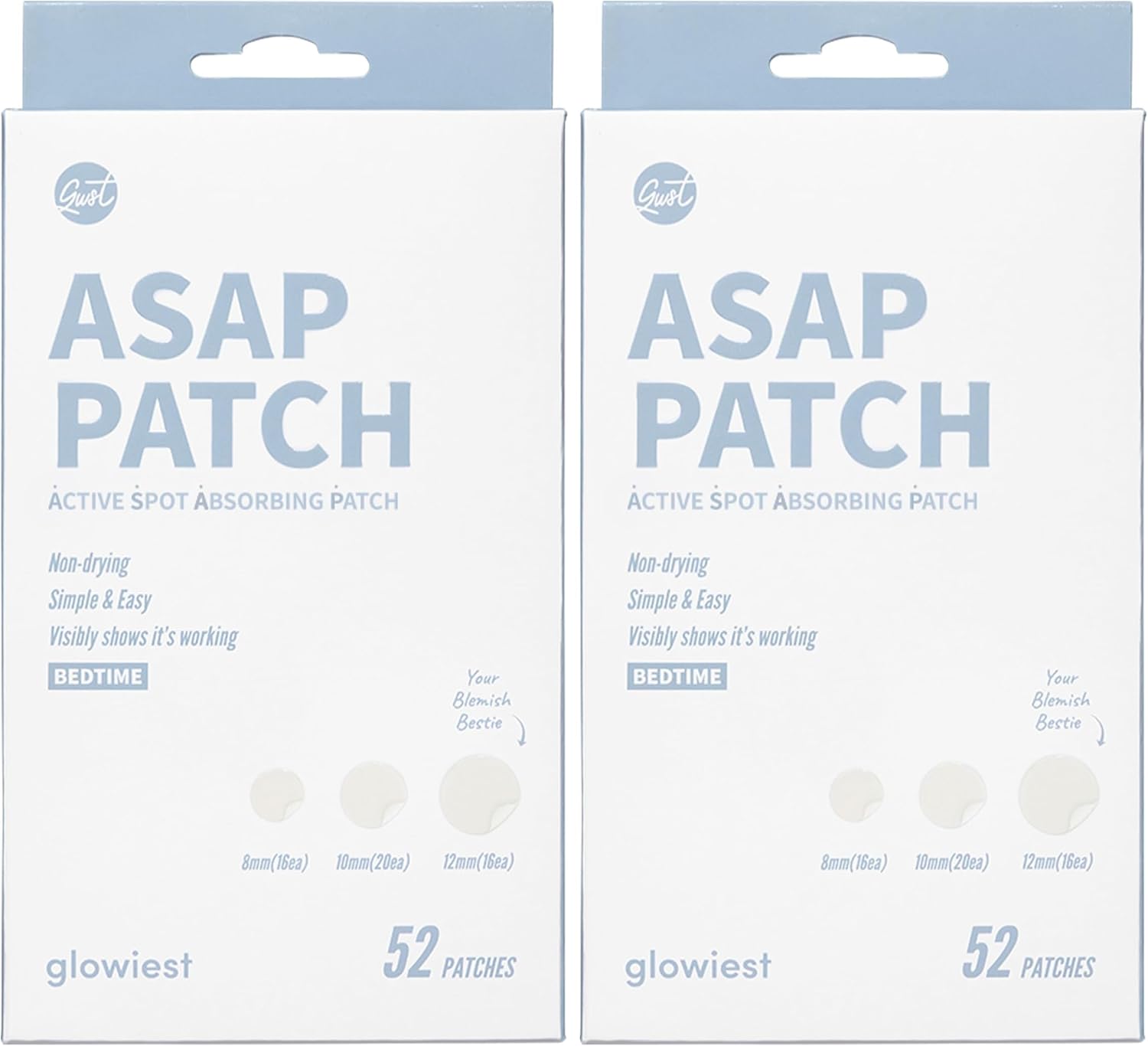 glowiest ASAP Active Spot Alleviating Patch [Bedtime] 52 Patches 8mm (16ea), 10mm (20ea) & 12mm (16ea) | Premium Hydrocolloid Dressing | Simple & Easy Active Treatment (Pack of 2)