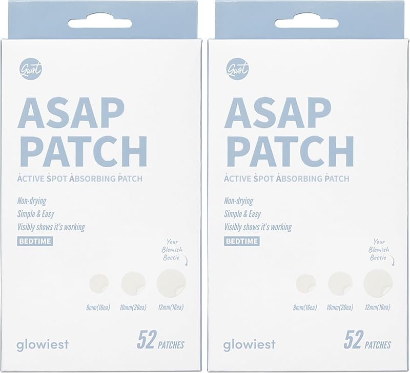 glowiest ASAP Active Spot Alleviating Patch Tiras de Hidrocoloide, 52 unidades em 3 tamanhos, Pacote com 2