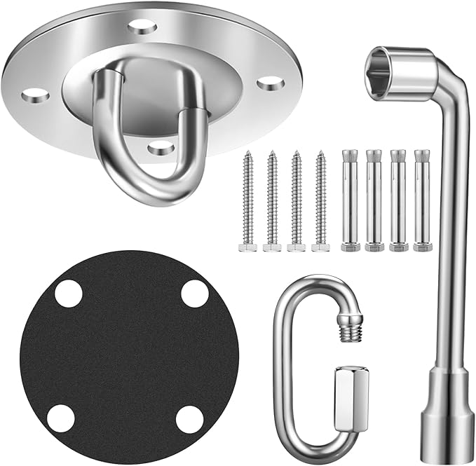 Schwerlast-Deckenhaken für Schaukel, Hängesessel – inkl. Montagewerkzeug & Dämpfungspads – Einfache Installation – 540kg – Edelstahl X5CrNi18-9 – Für Schaukeln, Hängematten, Hängesessel, Yoga, Boxsack