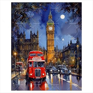 London Cityscape Paint by Numbers Kit for Adults - DIY Big Ben and Double-Decker Bus Painting on Canvas 16x20In, Frameless Acrylic Paint Set, Suitable for Beginners, Art for Home Decoration or Gifts
