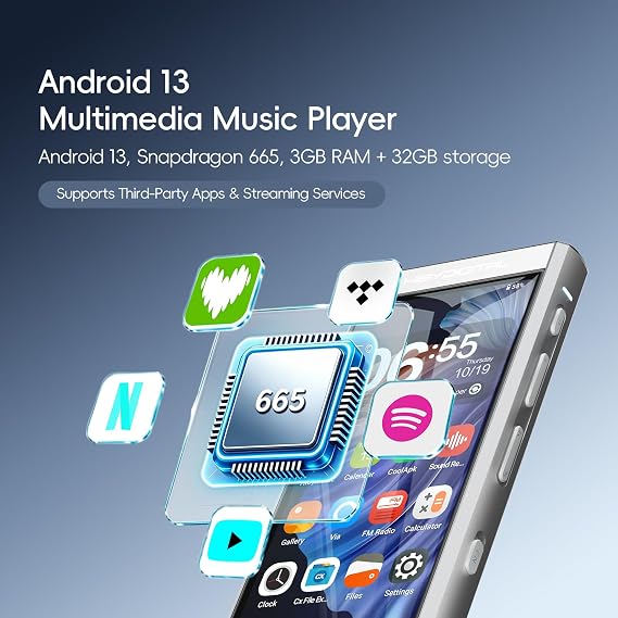 HiBy Digital M300 Android 13 MP3 Player with FM Radio & Parental Control, Bluetooth 5.0 WiFi Streaming, 4