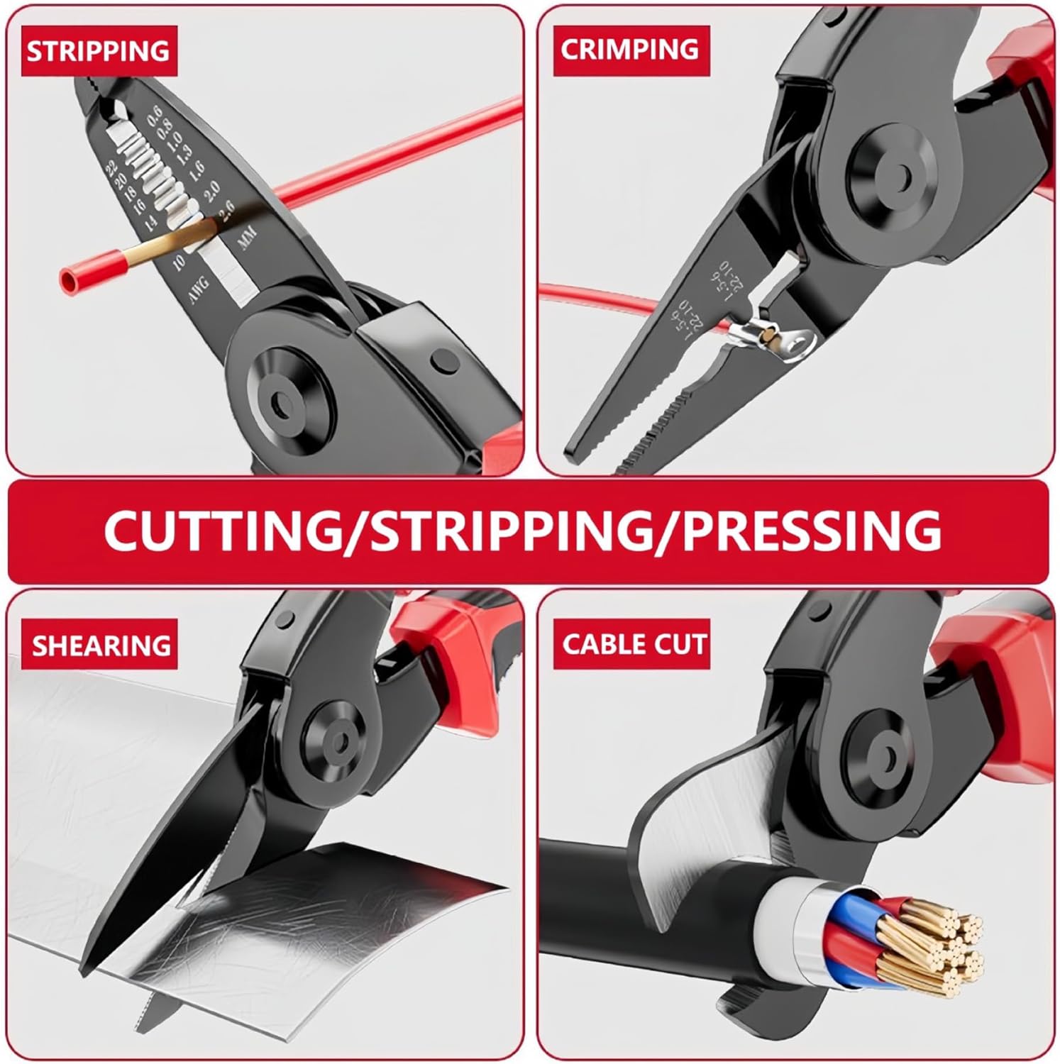 5 in 1 Tool Set, Interchangeable Multifunctional Wire Stripper and Crimping Tool Cable Cutter Electrician Scissors Linesman Pliers, Electrician Pliers with Storage Case, Wire Stripper