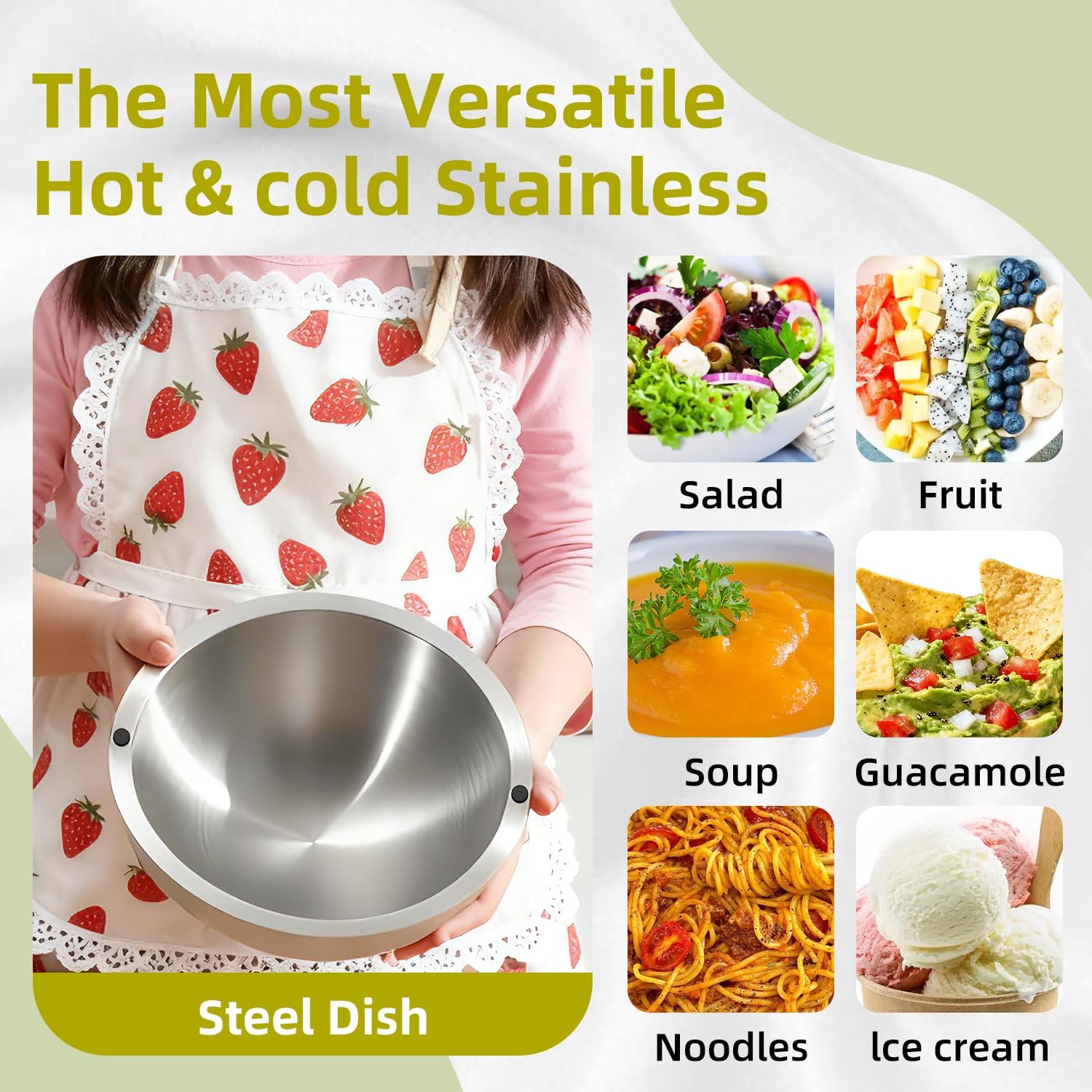 304 Stainless Steel Dip Chiller Bowl – Double-Walled Insulated Serving Bowl for Salsa, Guacamole, Sauces, Salad & Condiments – Keeps Food Hot or Cold for Parties & Buffets (1, 35 oz)