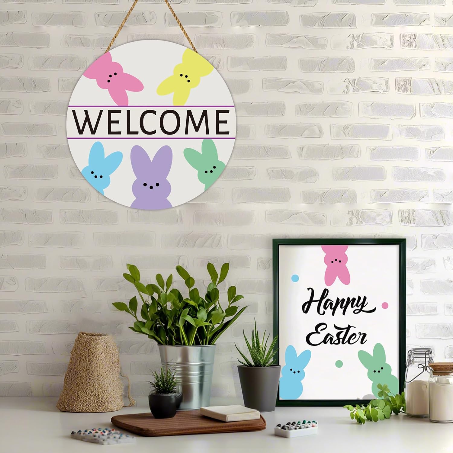 Easter Wreaths for Front Door Easter Door Decorations Cute Bunny Wall Decor Wooden Front Door Hanger Bunny Hanging Welcome Sign for Porch Wall Indoor Home Decor
