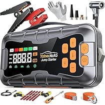 16-In-1 Avviatore Batteria Auto con Compressore 160PSI 8000A 27000mAh, Tutto Gas, 14.0L Diesel Avviatore Emergenza per Auto, Moto 12V, YaberAuto Booster Avviamento Portatile Starter Batteria
