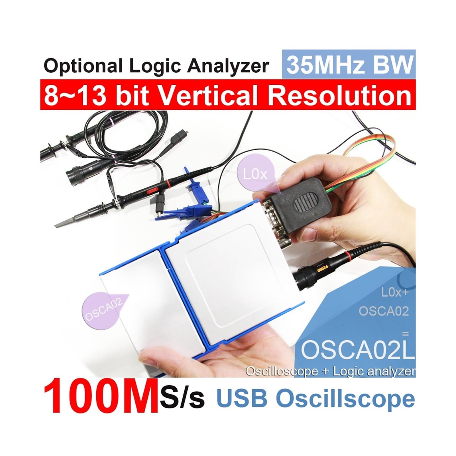 Osciloscopio, Osciloscopio Tasa de muestreo 100 MS/s, ancho banda 35 MHz, for automóvil, aficionado, estudiante, ingenieros(OSCA02E)