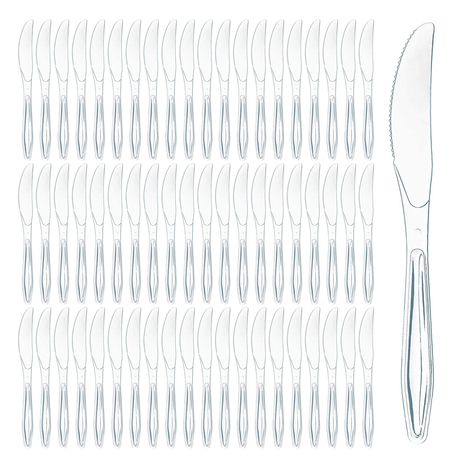 Prestee 100 Pack Plastic Silverware Knives - Heavy Duty, Clear Plastic Knives for Parties, Catering, and Events - Durable and Elegant Disposable Knife Utensils for Weddings, Dinners, and Celebrations
