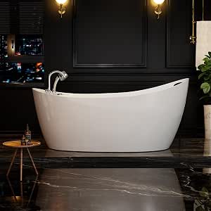 67-inch Acrylic Freestanding Bath Tub with Hydromassage and Water Jets, White