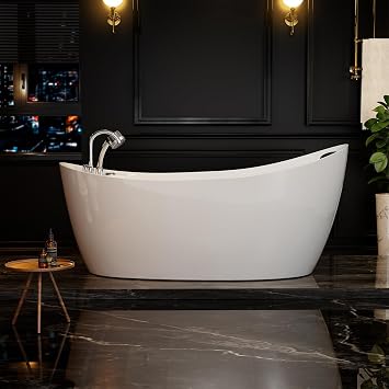 Empava 67" Freestanding Whirlpool Jetted Oval Bathtub, 7 Jets, Pillow