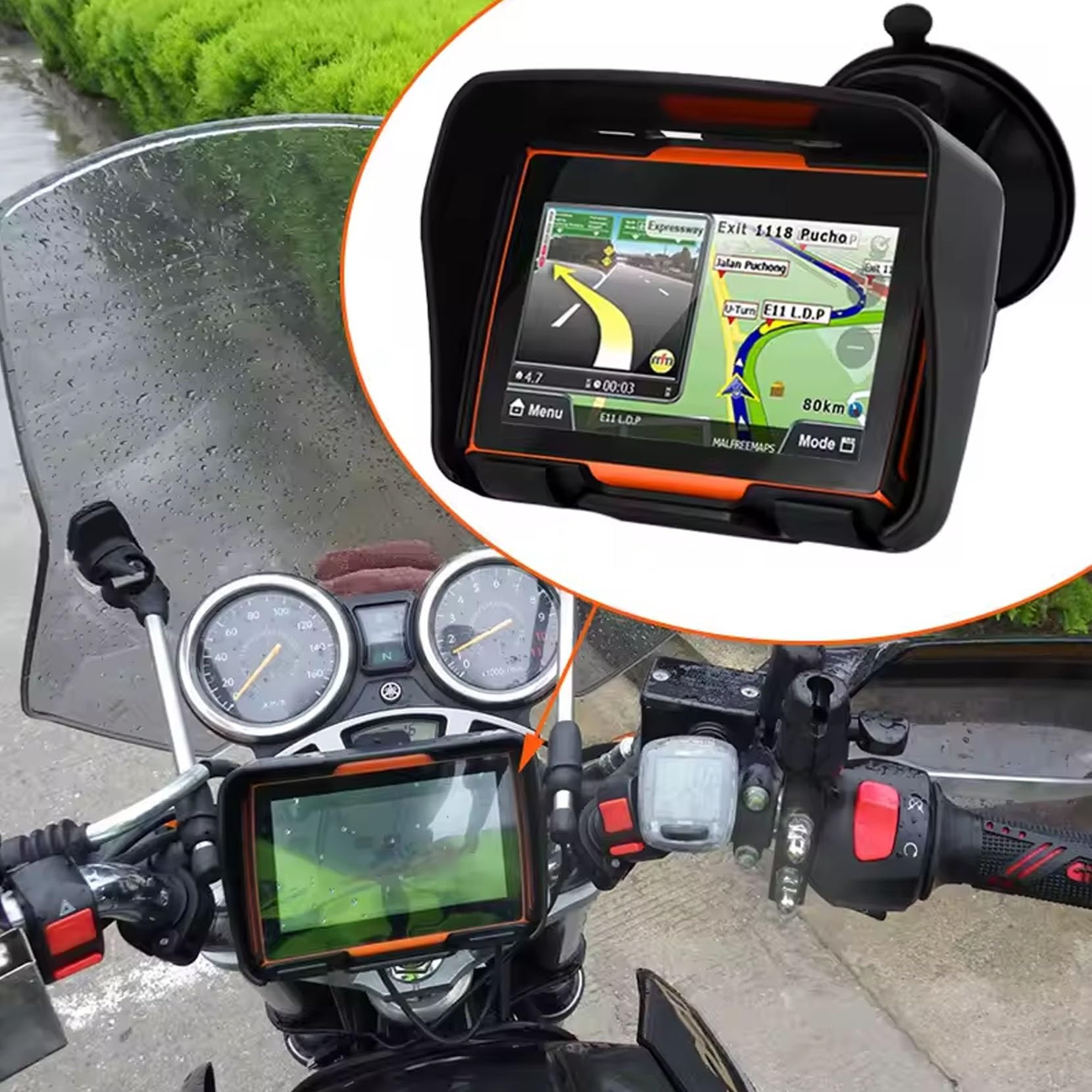 GPS para Motocicletas Rider 500: 4,3 Pulgadas, Rutas de Carreteras Montañosas, Actualizaciones Wi-Fi Rápidas, Info de Tráfico en Tiempo Real, Radares & 49 Mapas de Europa(Black-Orange)