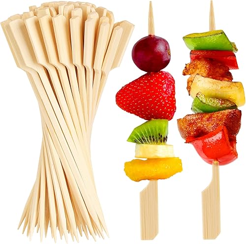 300 piezas de pinchos de cóctel de bambú para aperitivos, pinchos de madera FATLODA, elegantes palillos planos para aperitivos, palos de bambú de