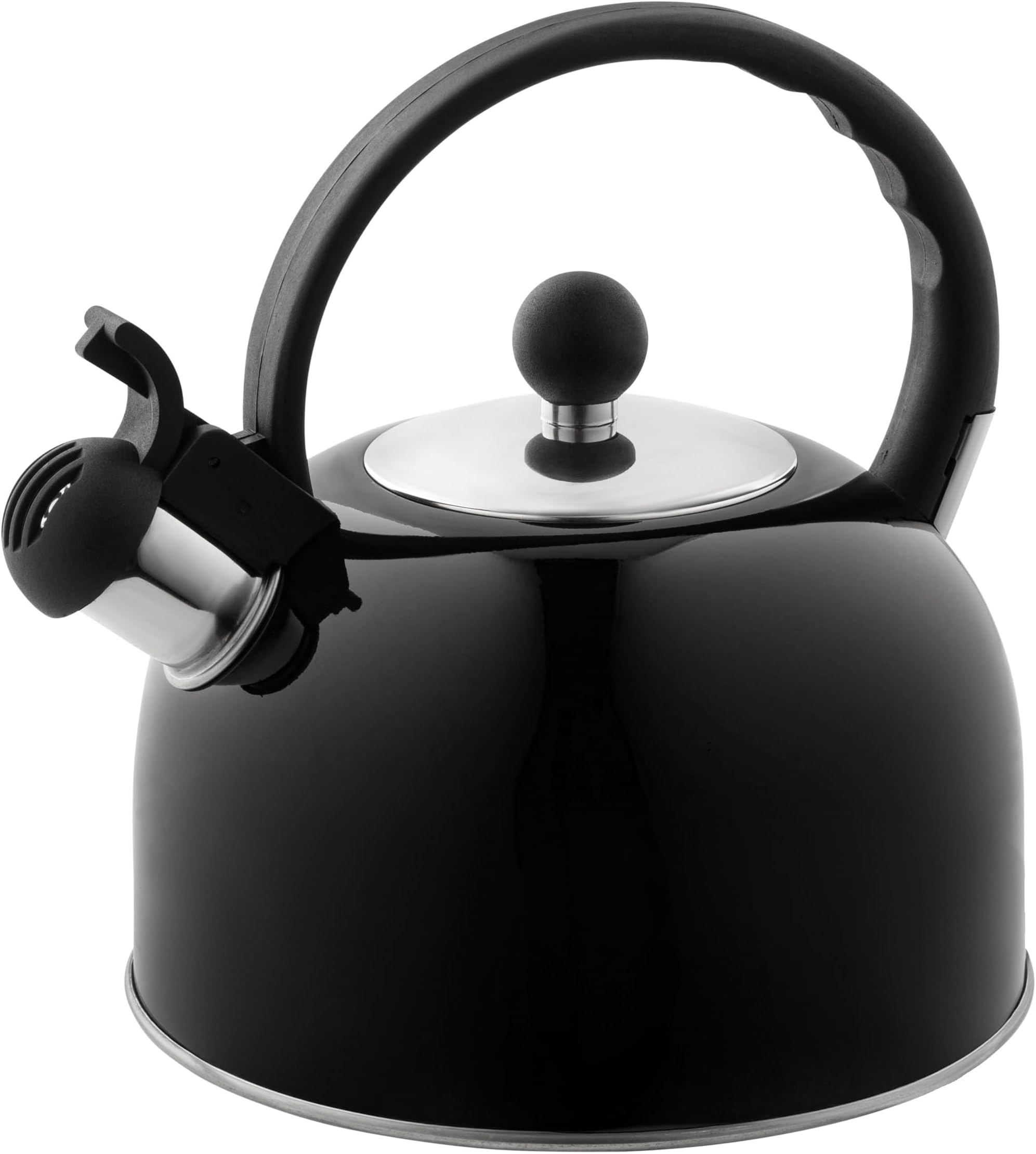Venoly 2.5 Liter Whistling Tea Kettle - Modern Stainless Steel Whistling Tea Pot for Stovetop Hot Water Boiler with Cool Grip Ergonomic Handle (Black, 2.5 Liter)