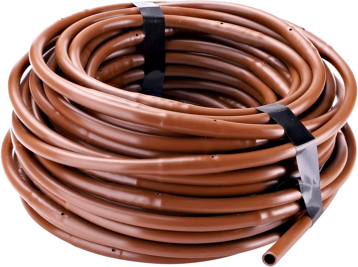 R283DT Drip-A-Long ® Dripline de 1/4 pulgadas con emisores sin compensación de presión de 1/2 GPH, espacio de 12 pulgadas, 50 pies, para sistemas de riego por goteo y riego por goteo, marrón