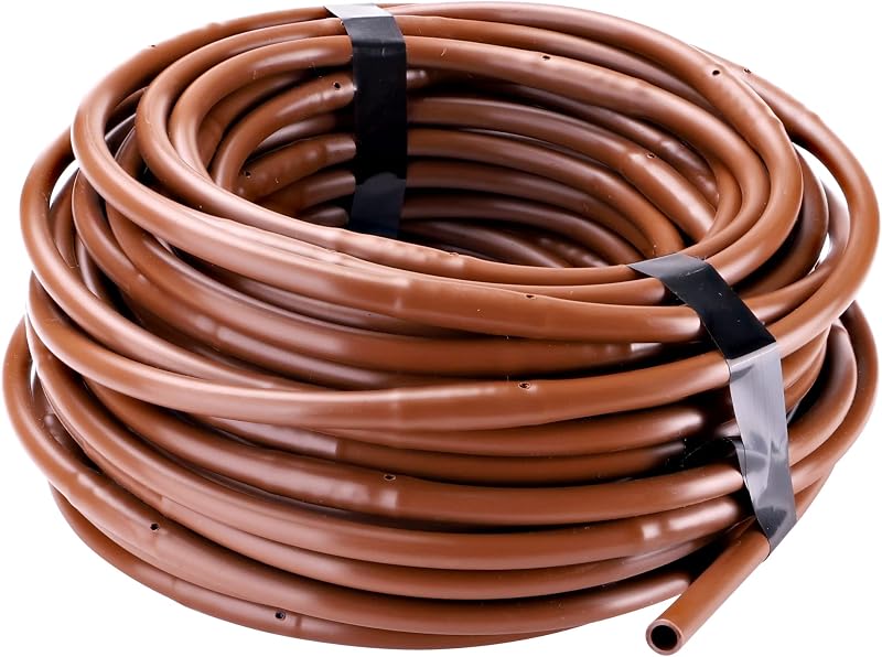 R283DT Drip-A-Long ® Dripline de 1/4 pulgadas con emisores sin compensación de presión de 1/2 GPH, espacio de 12 pulgadas, 50 pies, para sistemas de riego por goteo y riego por goteo, marrón