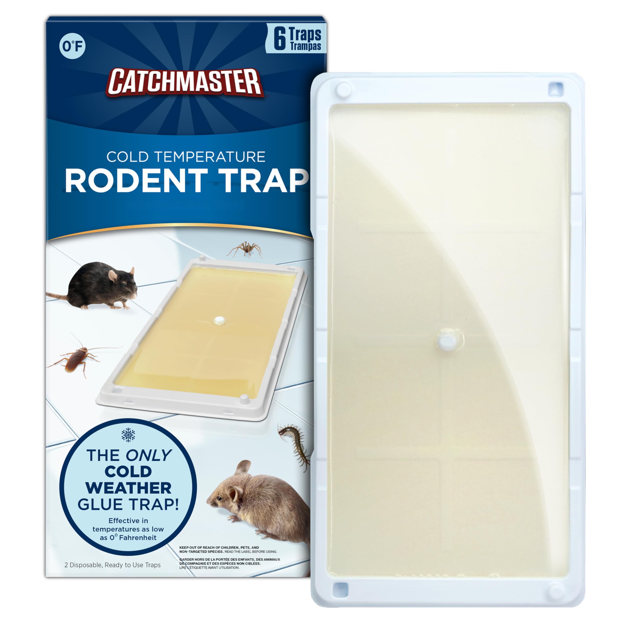 Catchmaster Freeze Resistant Glue Traps 6PK Mouse Traps Indoor for Home, Pest Control Tray for Rodents, Bugs & Crickets, Cold Weather Glue Board for House, Shed & Garage