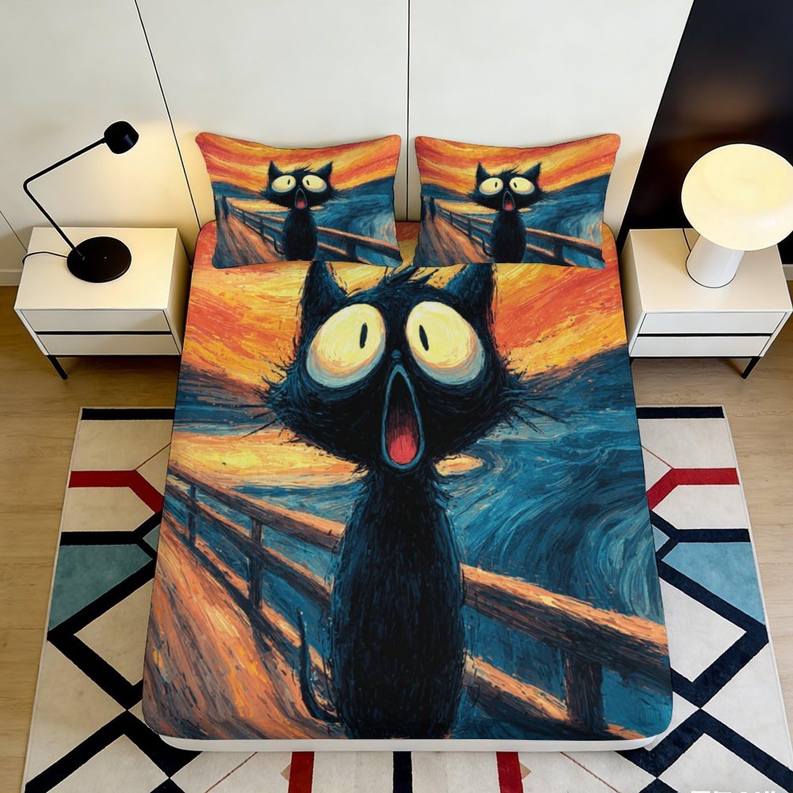 Jqzkxnhpbr Style-6 3D Printed Scream Cat Fitted Sheet Microfiber Artistic Bed Cover For Bedroom Dorm Mattress Protection Decor 90X200x25cm