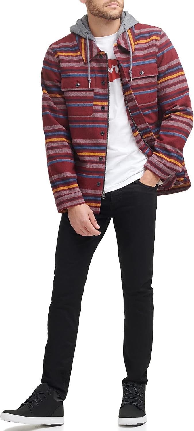 Levi's mens Plaid Sherpa Lined Hooded Shirt Jacket (Regular & Big & Tall Sizes)