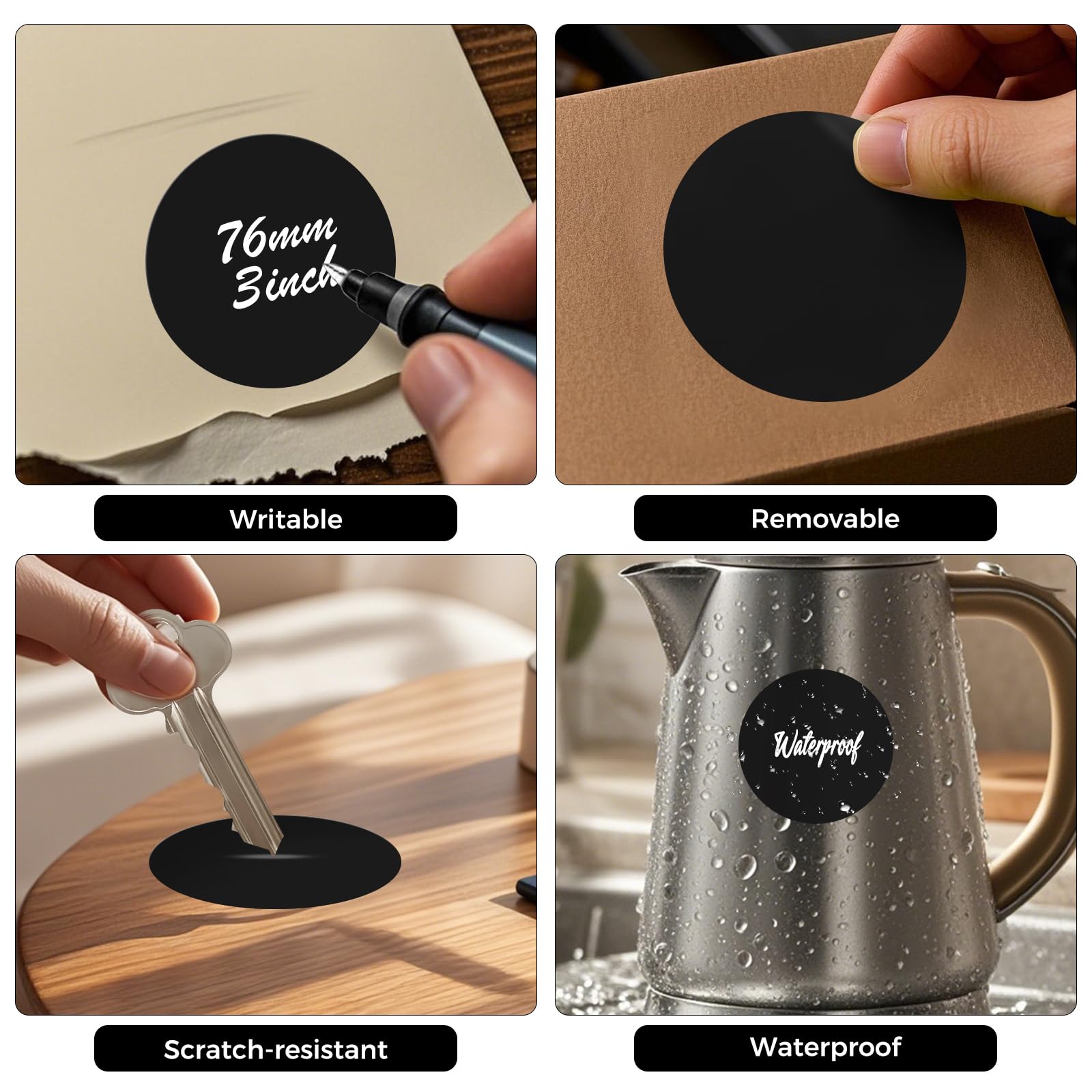 FINDAT 500PCS Black Round Labels 76mm Colour Coding Circle Stickers Vinyl Removable Waterproof Name Tags for Moving Box Floor Warehouse - Image 3