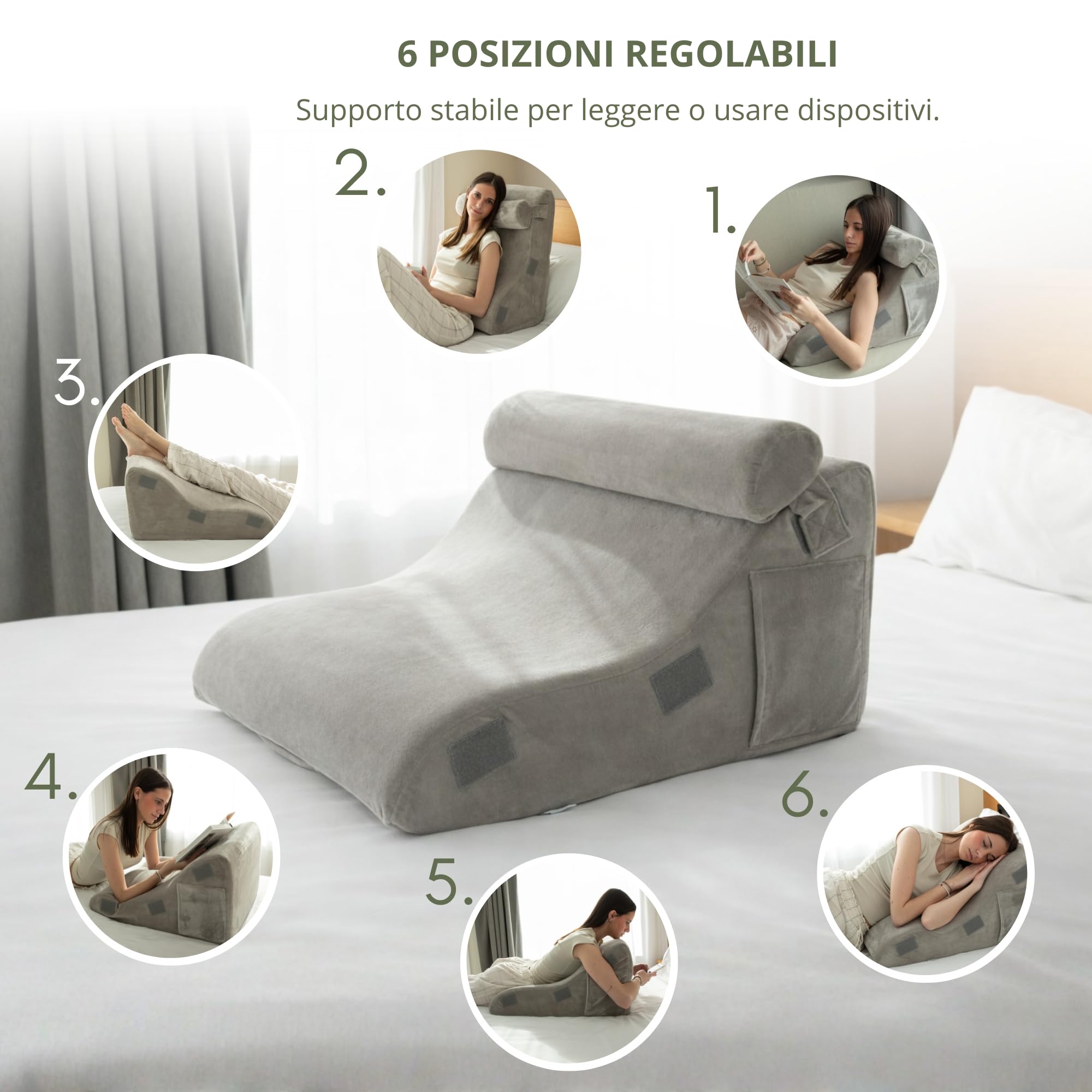 Cuscino Schienale Letto e Cuscino da Lettura | Cuscino a Cuneo Antireflusso Adulti Ergonomico – Cuscino Schienale Divano con Fodera Lavabile e Supporto Schiena Collo