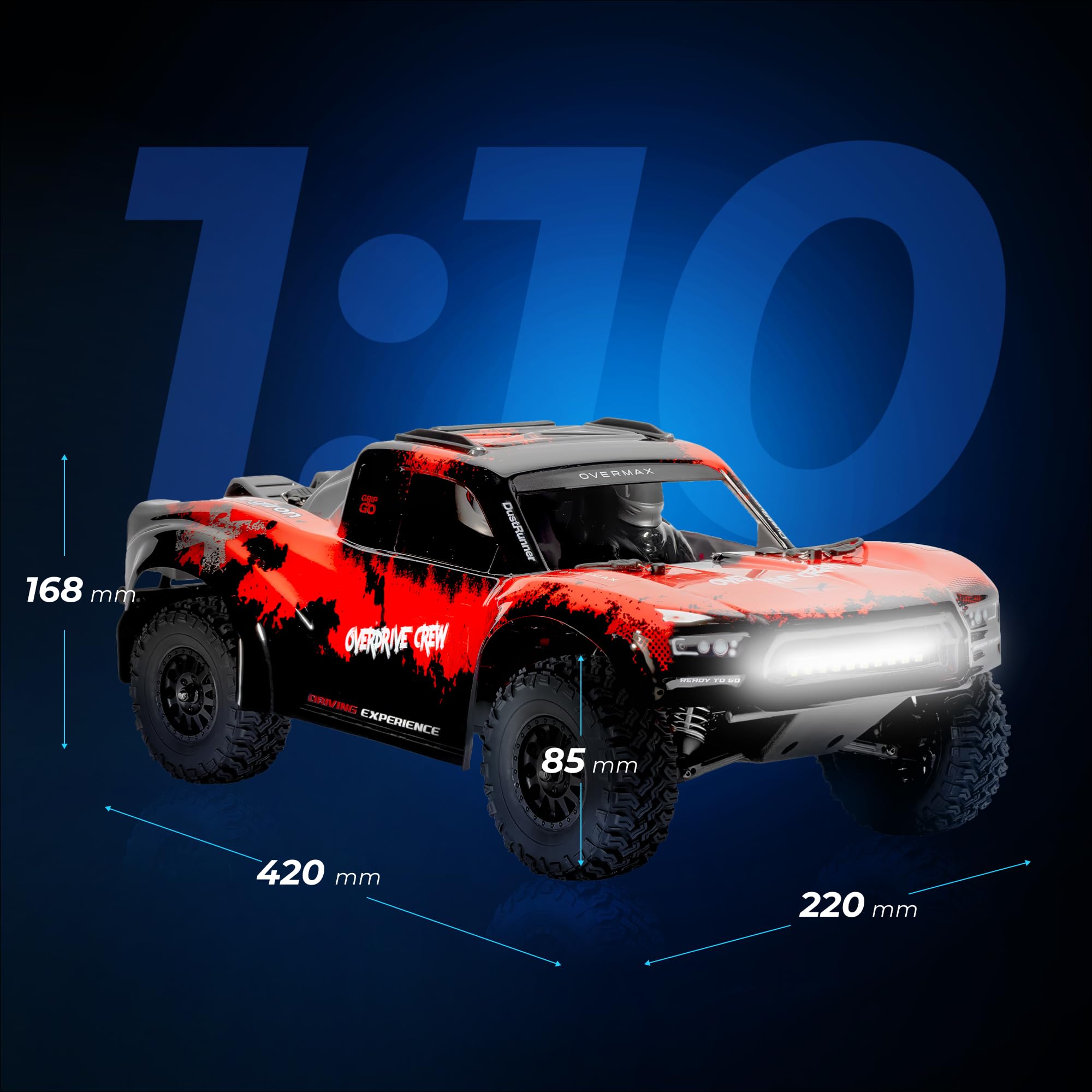 Overmax X-Giron zdalnie sterowany samochód RC 4WD 1:10 Offroad, 70 km/h, bezszczotkowy silnik, hydrauliczny amortyzator, zdalne sterowanie Dumbo X5P, zasięg 300 m, akumulator LiPo, od 14 lat