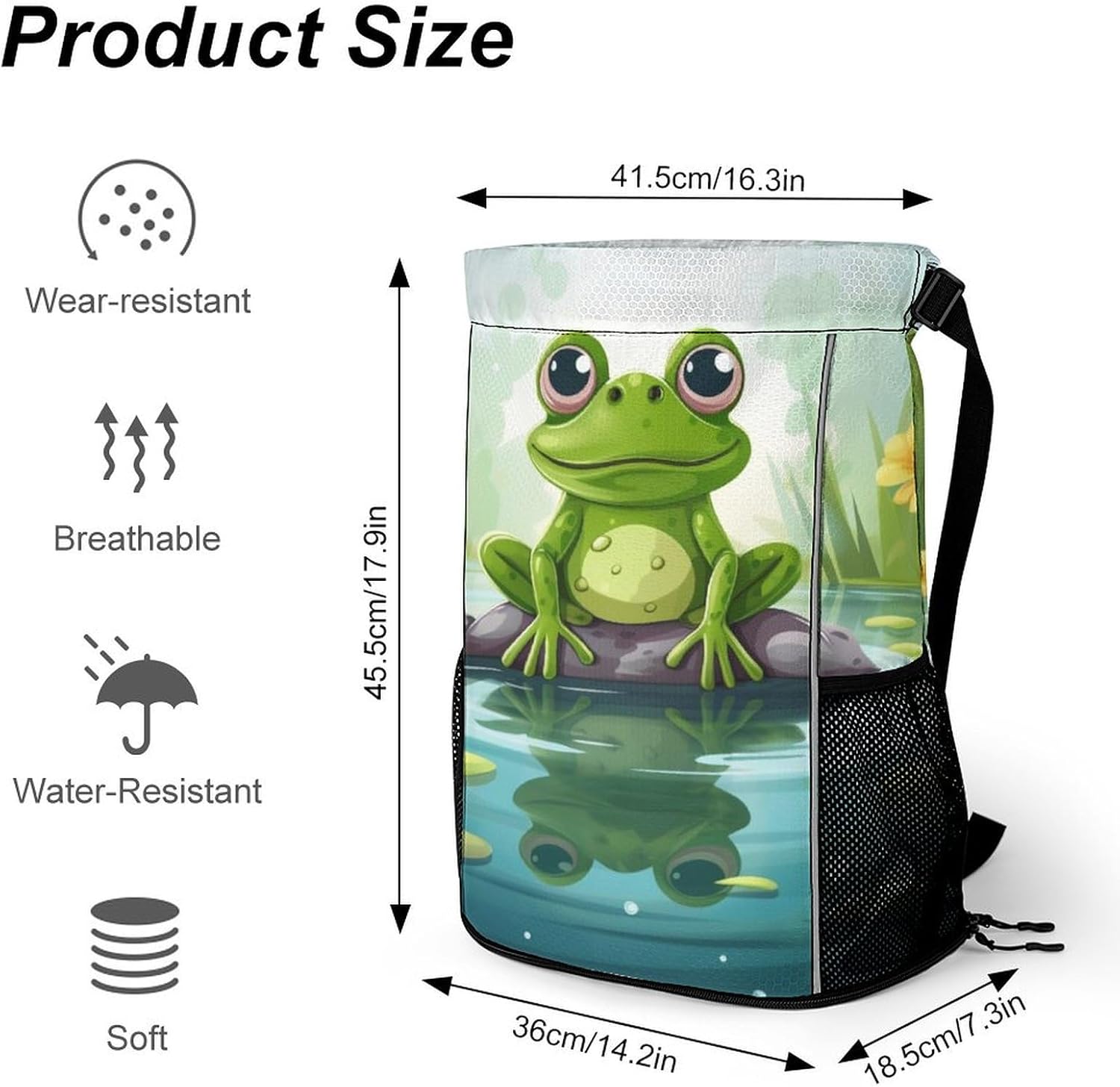 Small Gym Bag Frog In A Pond Printed Drawstring Gym Bag for Men Lightweight Waterproof Drawstring Backpack for Women with Shoe Compartment for Travel Tourism Work And Fitness