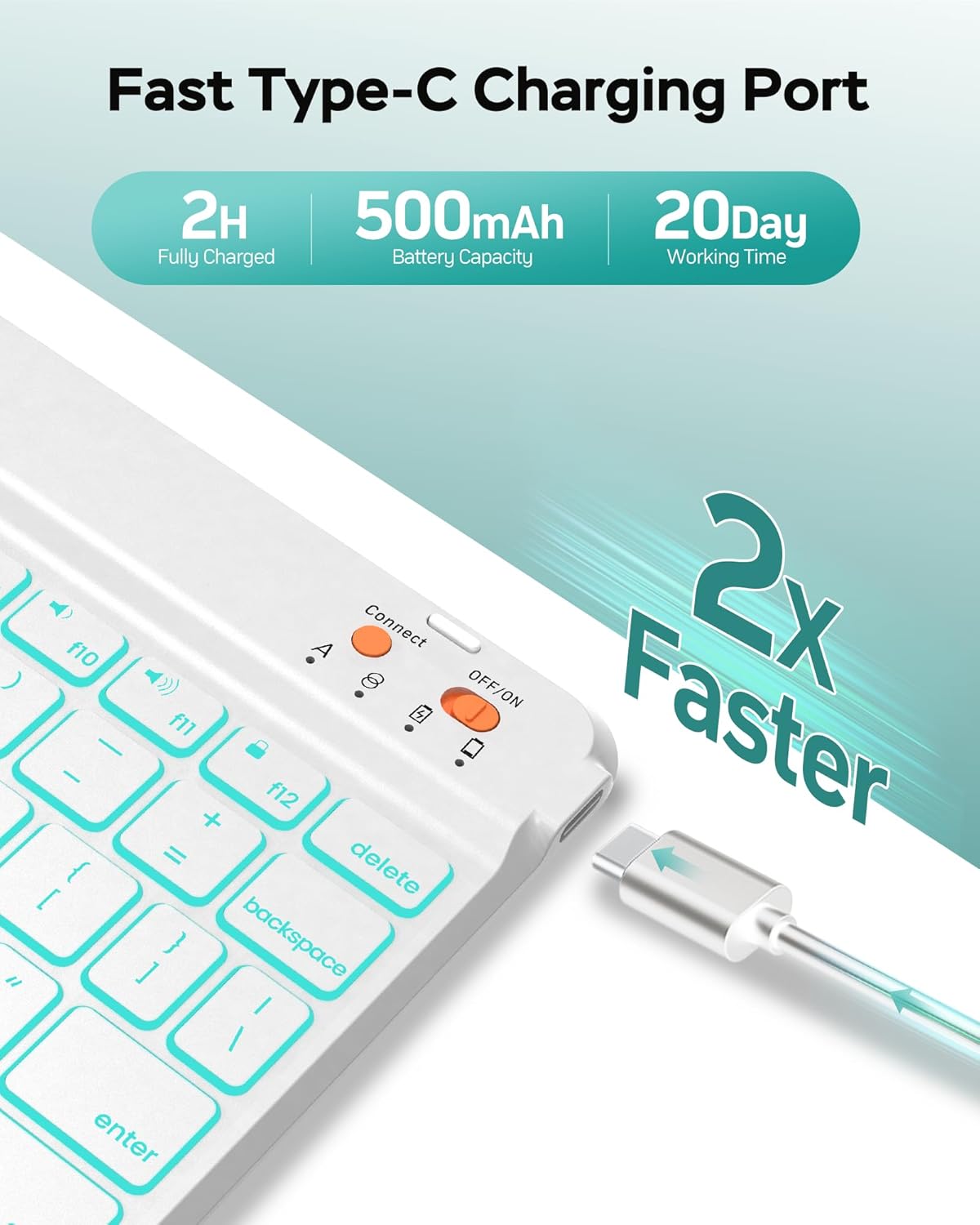 Folio Keyboard Case for iPad 10th Gen 10.9 inch (2022) and iPad 11th (A16, 2025), Magnetic Wireless Detachable Keyboard, 7-Color Backlight, Thin & Light, Pencil Holder (Cyan)