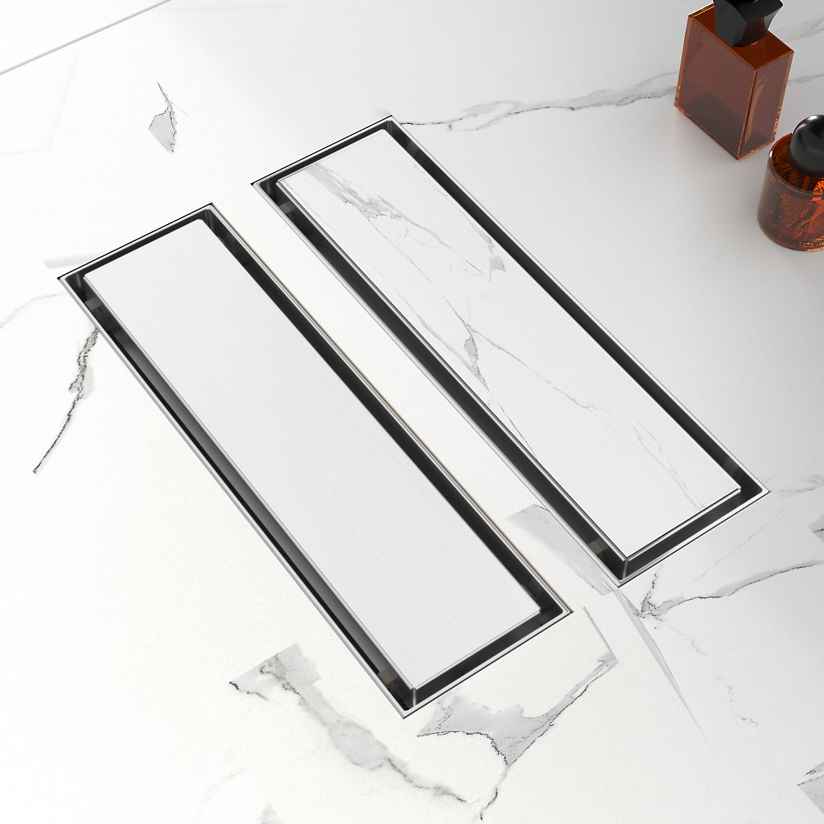 Drenaje lineal de ducha | Desagüe de ducha de acero inoxidable SUS 304 de 12 pulgadas | Drenaje lineal con panel de inserción de azulejos 2 en 1 y pies ajustables | Drenaje de suelo en cocina