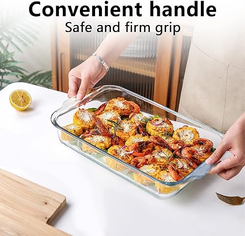 Miniatura 6 de Luvan Plato de vidrio para hornear, 2.3 cuartos de galón rectangular y paquete de 2 recipientes de vidrio para almacenamiento de alimentos con tapa