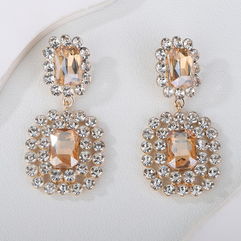Women Bohemian Geometry Rhinestone Dangle Drop Earrings Rectangle Crystal Rhinestone Statement Earrings Vintage Rhinestone Chandelier Earrings for Women - Image 3