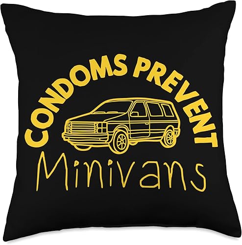 Condoms Prevent Minivans & Co Condoms Prevent Minivans - Almohada sarcástica divertida para hombres y mujeres, 18 x 18 pulgadas, multicolor