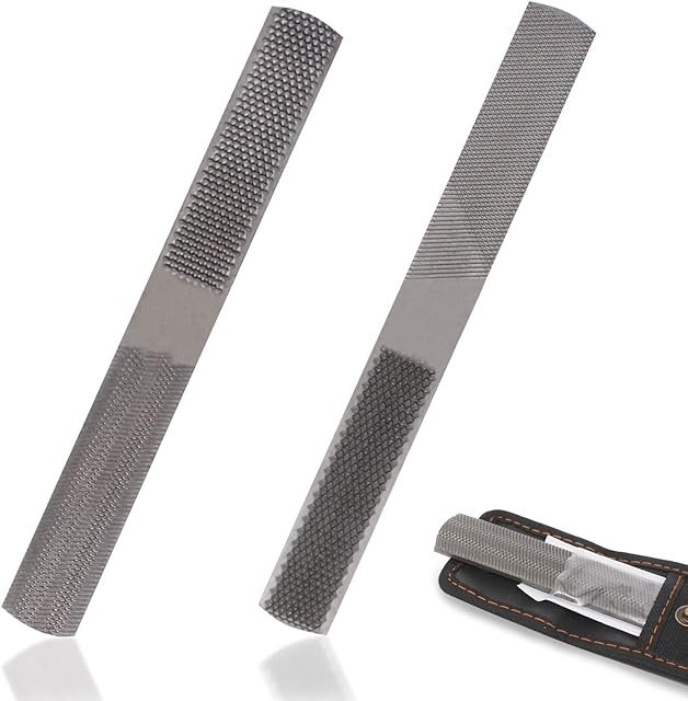 KALIM 2 Pcs Multi-Function 4-in-1 File, High Carbon Steel Hand File, 4 Way Wood Rasp File with Flat/Half Round Sharps, for Wood, Soft Metal, Plastic and etc.