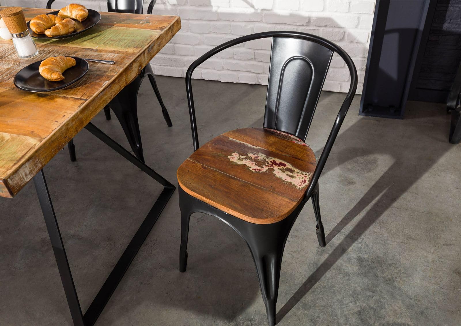 Chaise - Fer et bois massif recyclé laqué (multicolore) - INDUSTRIAL #63