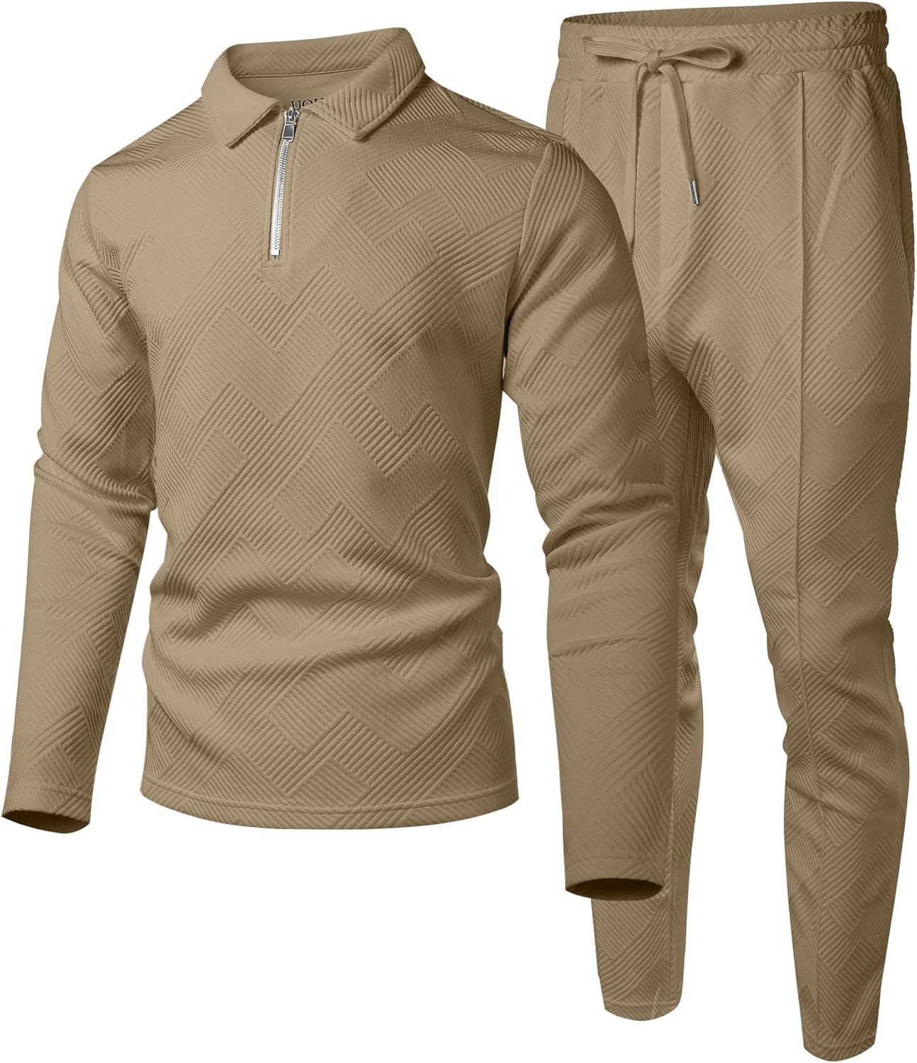 UOUA Mens 2 Piece Set Casual Outfits Polo Long Sleeve Shirt & Pants Tracksuit Loungewear Athletic Jogger Sweatsuit