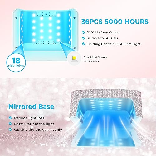 Miniatura 2 de Aedavey Lámpara de uñas UV inalámbrica, luz UV recargable para uñas de gel, lámpara LED de uñas con 4 modos de temporizador, luz UV de gel