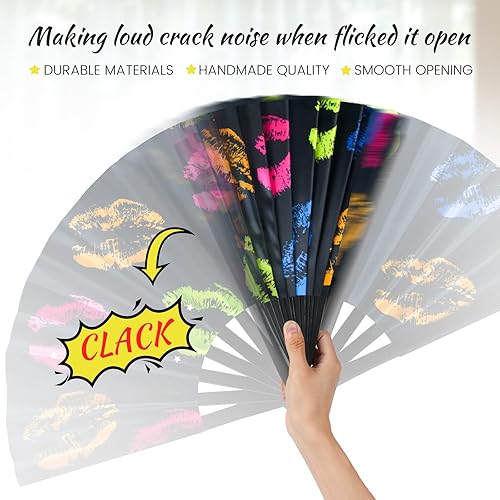 Miniatura 4 de Ventilador de mano plegable para rave, ventilador de brillo UV, ventilador grande de bambú para Drag Queene, regalo de mujeres y hombres, ventilador