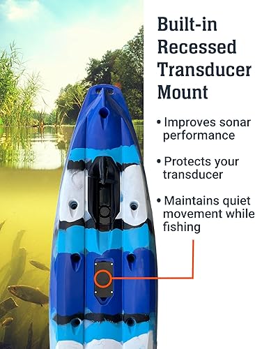 Vista 6 de BKC PK11 Kayak de pesca sentado en la parte superior de 10.5 pies, sistema de hélice de accionamiento de pedal, diseño de casco estable, asiento