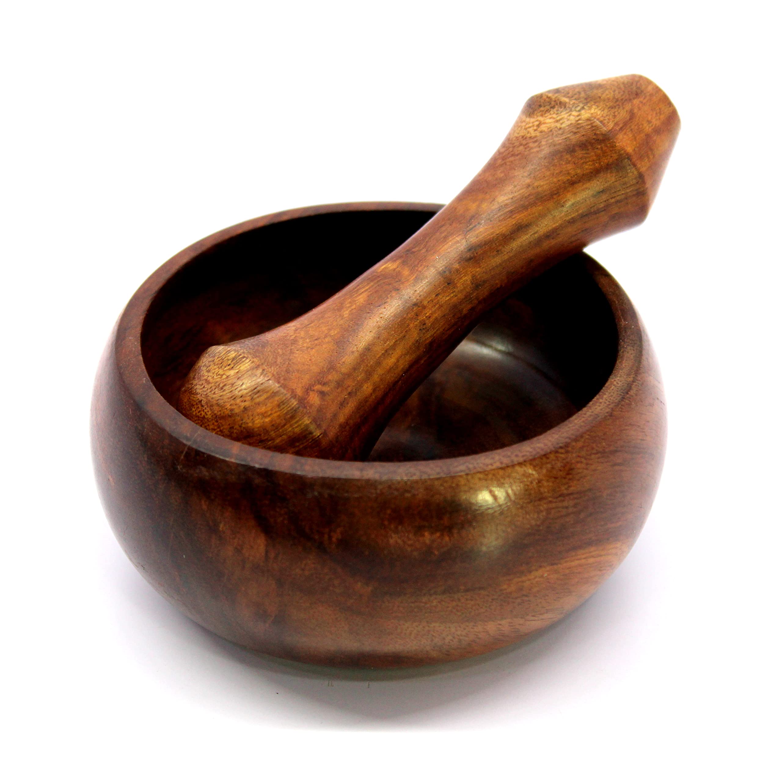 KLEO Juego de mortero y mortero de madera como especias, triturador de molino de medicina - Okhli y Musal - 3 pulgadas