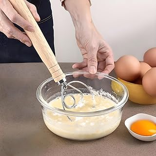 Danish Dough Whisk Blender Dutch Bread Whisk Hook Wooden Hand Mixer Sourdough Baking Tools for Cake Bread Pizza Pastry Biscuits Tool Stainless Steel Ring