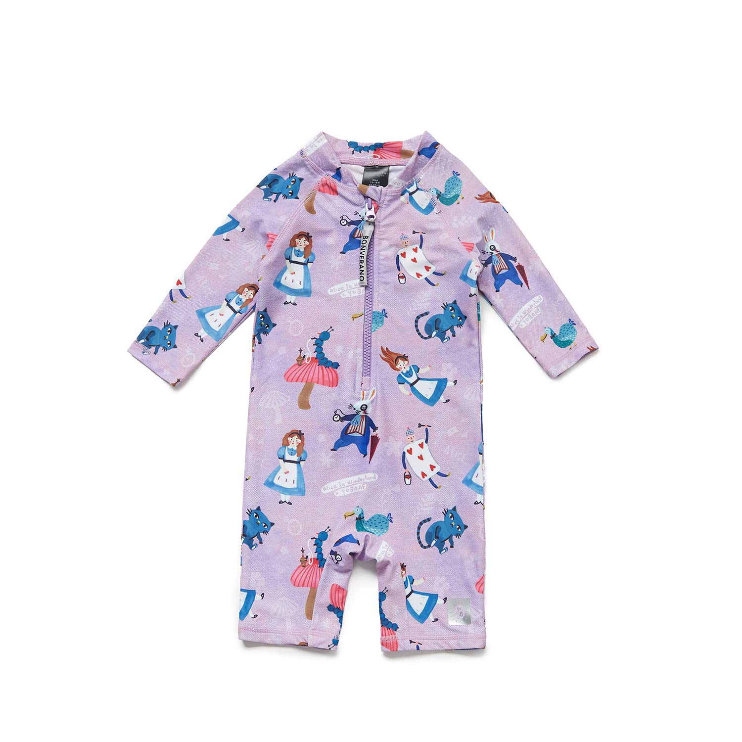 ADAVERANO Baby Girls Sunsuits UPF 50+ One Piece 3/4 Sleeves with Sun Cap(Cartoon,9-12M)