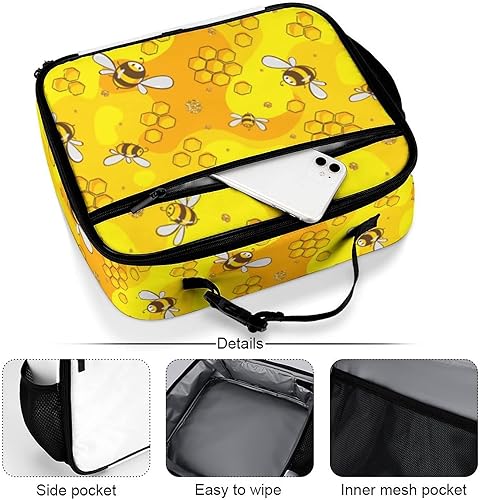 Miniatura 5 de Muishi Lonchera reutilizable con diseño de abejas lindas, bolsa de almuerzo aislada, lonchera para comida y alimentos, bolsa de mano para mujeres,
