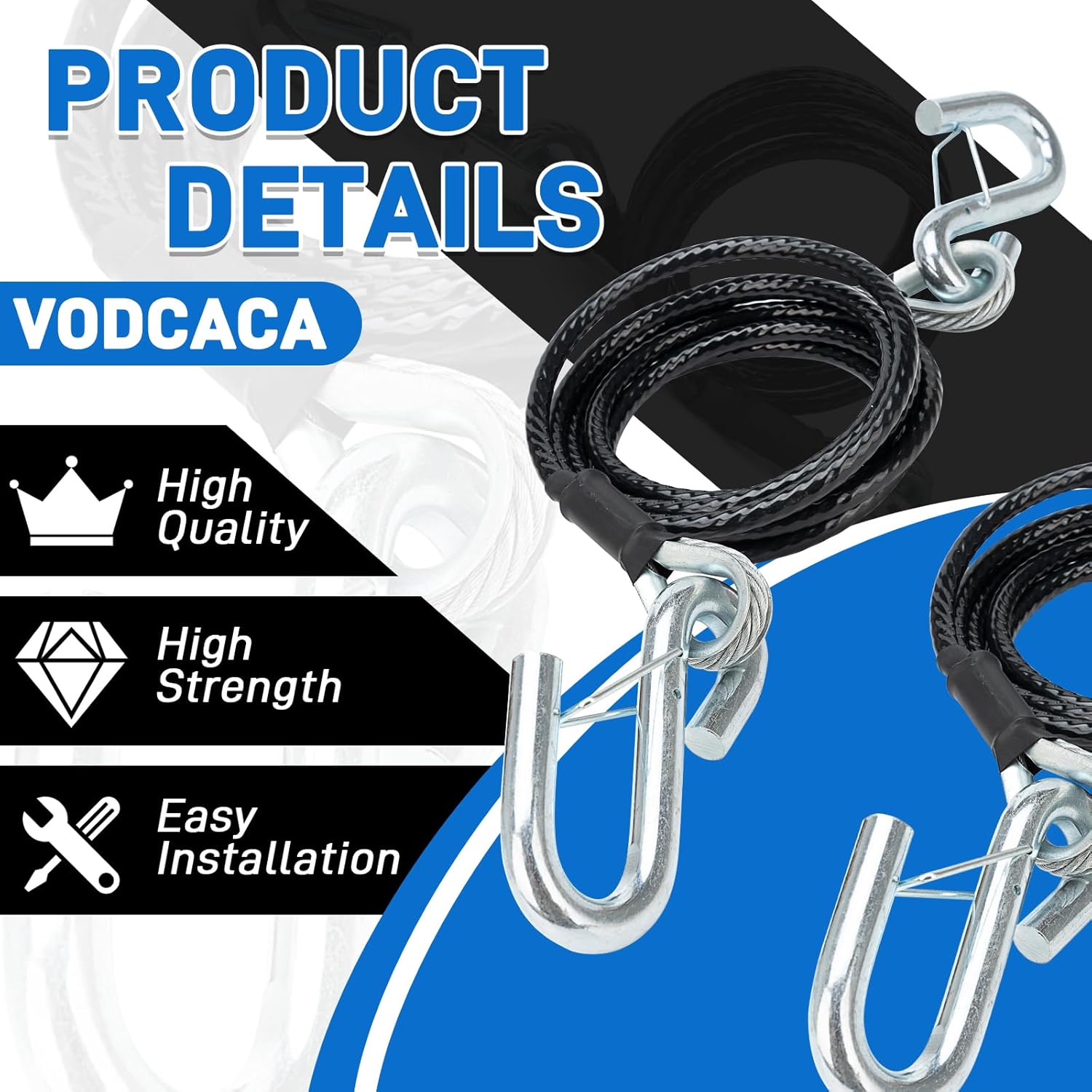 BX88196 Safety Cable Kit with S-Hook | 7 Ft Black Coiled Cable 7500LBS